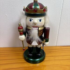 King Nutcracker 6" Painted‎ Wooden with Crown Christmas Holiday Red Green Gold